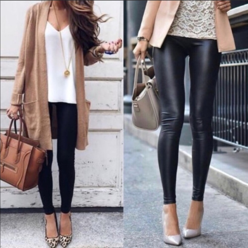 High waisted tummy control faux leather leggings - Picture 1 of 3